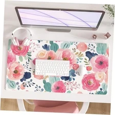  Large Mouse Pad, Pink Floral Desk 31.5L x 15.7W inches Watercolor Pink Flower