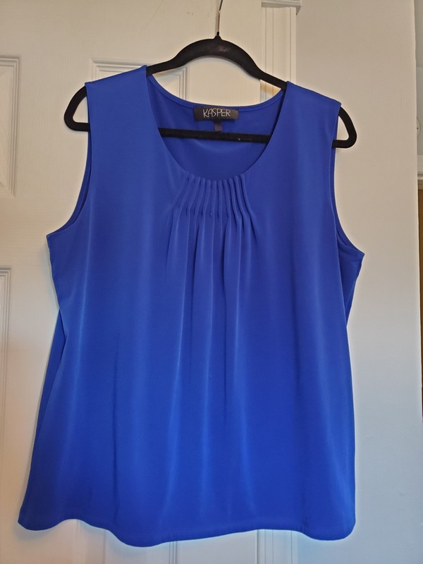 Kasper Pleated Neck Shell, Size XL Royal Blue
