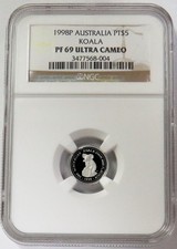 1998 P 155 MINTED PLATINUM AUSTRALIA $5 KOALA 1/20oz PROOF NGC PF 69 ULTRA CAMEO 6259.60 per troy oz