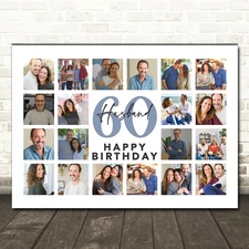 Photo Collage 60th Birthday Gift For Husband 20-Photo Landscape Print Or Canvas
