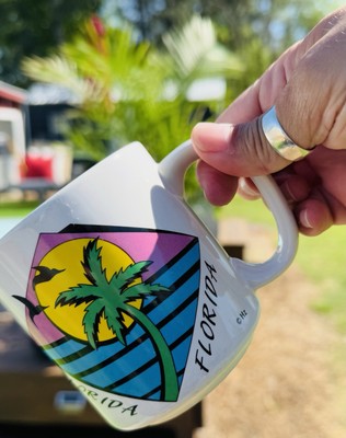 Vintage Florida Souvenir Coffee Mug 80s Retro Visit FL Palm Graphic Bright Neon