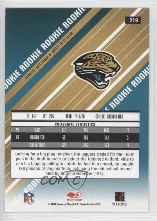 2004 Leaf Rookies & Stars Longevity Rookie Black /25 Ernest Wilford #219 RC - Image 2 of 2