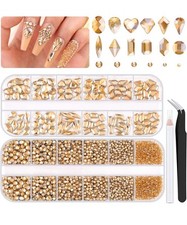 2680Pcs Champagne Gold Nails Rhinestones, Champagne Gold Nail Art Rhinestones