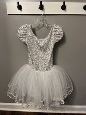 Weissman Girls Dance Costume Size MC White/tulle Sequins