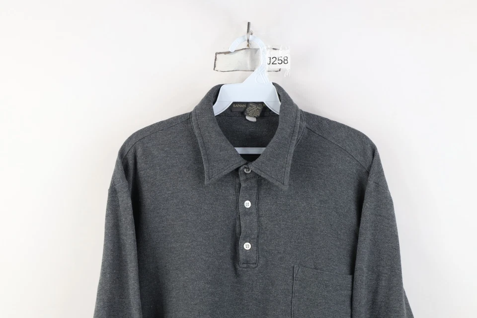 复古 90 年代 Banana Republic 男式大号空白针织领长袖橄榄球 Polo 衫 — 第 2/4 张图片