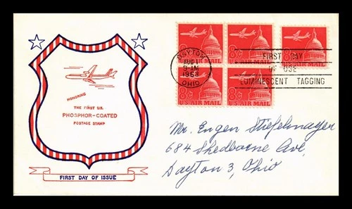 US COVER LUMINESCENT TAGGING 8C AIR MAIL FIRST DAY OF USE SCOTT C64A