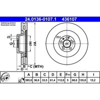 Bremsscheibe ATE 24.0136-0107.1 (2 Stk.) FüR Audi A6 C6 Avant
