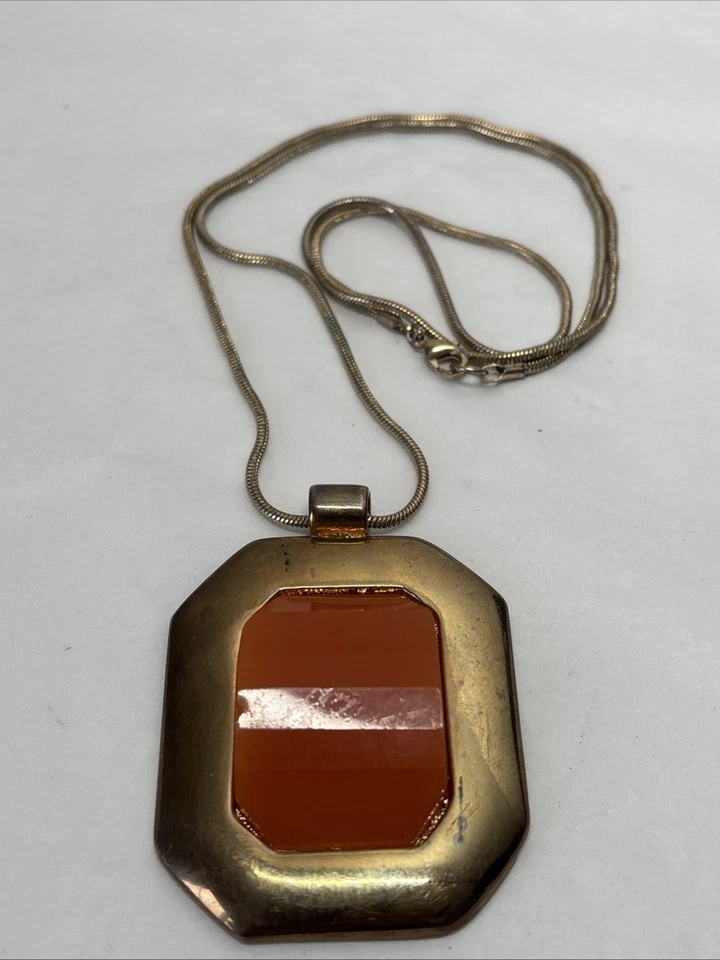 Statement 项链 Carnelian 彩色八边形吊坠 重黄铜 复古 MCM 28 — 第 3/4 张图片