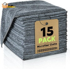 Microfiber Cleaning Cloths Bulk-15 Pack, Gray Microfiber Towels for Cars