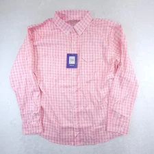 Huk Fishing Men's Large Vented Performance Button-Down Shirt Plaid Pink White 