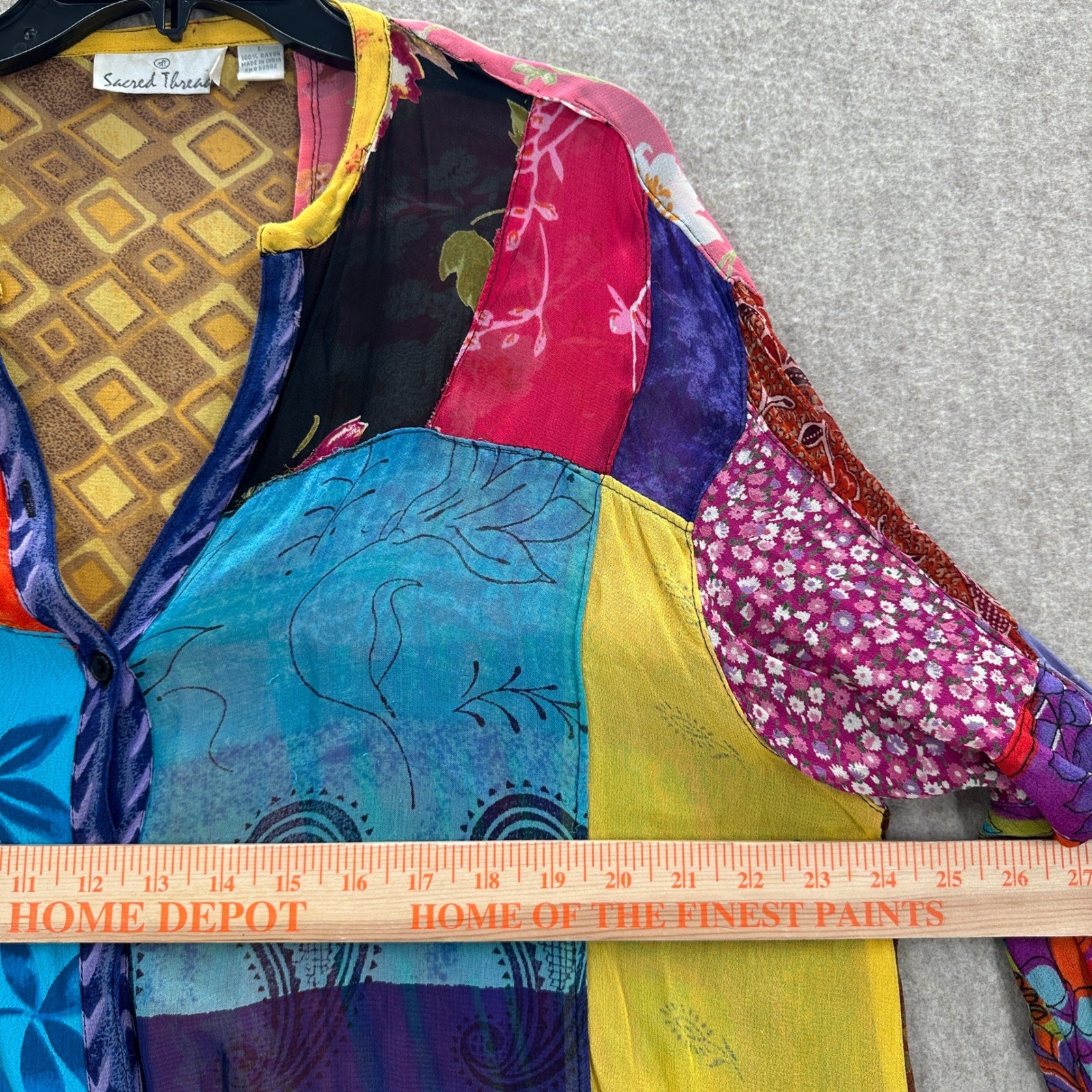 Sacred Threads LARGE Patchwork Button Chiffon Tun… - image 6