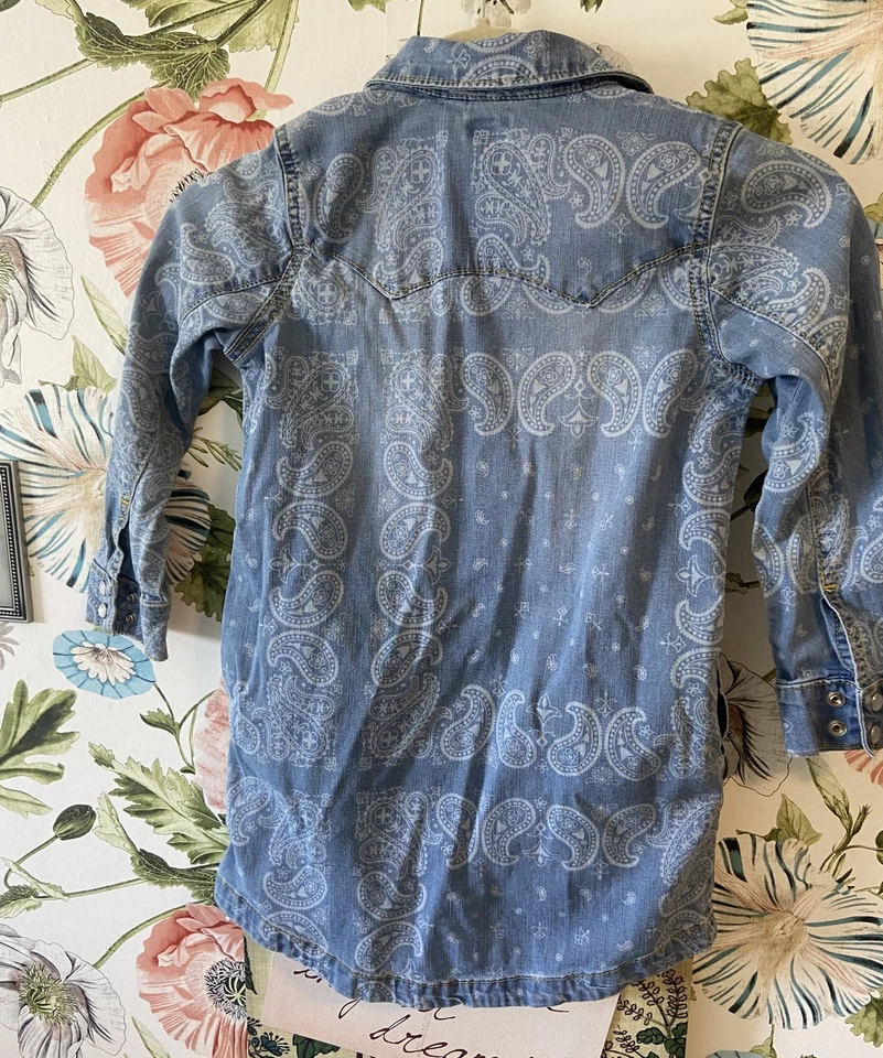 Gymboree Shirt Dress Girls Size 6 Pearl Snap Blue Denim Long Sleeve Pockets - Image 2 of 4