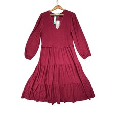 Daniel Rainn Shelby V Neck Dress Jewel Tone Purple Smocked Tiered Midi XL