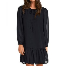 NWD Draper James Black Tie Neck Flounce Long Sleeve Shift Dress Womens Medium