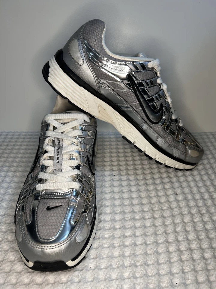 Nike P-6000 Blanco Metálico Plateado Plano Plata Negro Foto 3 de 4
