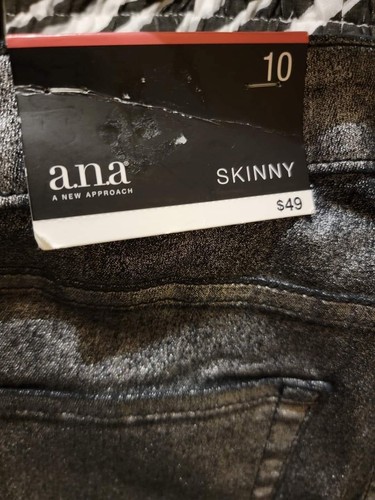 NWT a.n.a. Silver Metallic looking Mid-Rise Pants, soft stretchy Skinny, size 10 - Picture 6 of 6