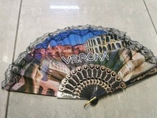 1 VENTAGLIO DI STOFFA PIZZO Verona  FESTA SEGNAPOSTO REGALO 