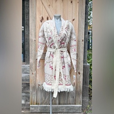 Grace + Karma Ivory Aztec Fringe Southwest Boho Cardigan Duster Sweater~XL~NEW