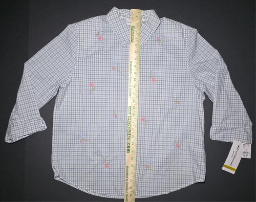 Alfred Dunner Blue White Checkered Floral Design Blouse Size 14 Petite - Picture 15 of 15