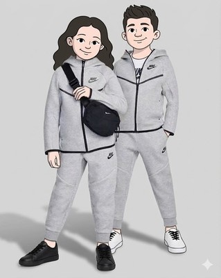 Nike Sportswear Tech Fleece Hoodie + Jogginghose ( XL ) Kids Fit schwarz/grau