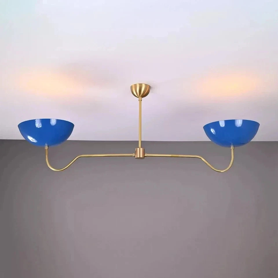 Mid Century Modern Raw Brass Chandelier 2 Light Elegant Brass Ceiling Pendant - Image 3 of 4