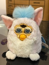 Furby Baby Original 1999 – White & Pink with Blue Hair – Working – Tags Attached