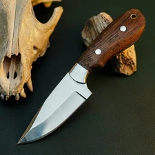 Gift-Ready 7.8" Damascus / Steel Knife Full Tang Hunt it Hunt + Leather Sheath