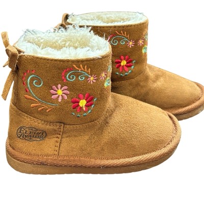 Disney Youth Kids Size 6 Elena Avalor Cozy Boots Cognac Faux Fux Suede Winter
