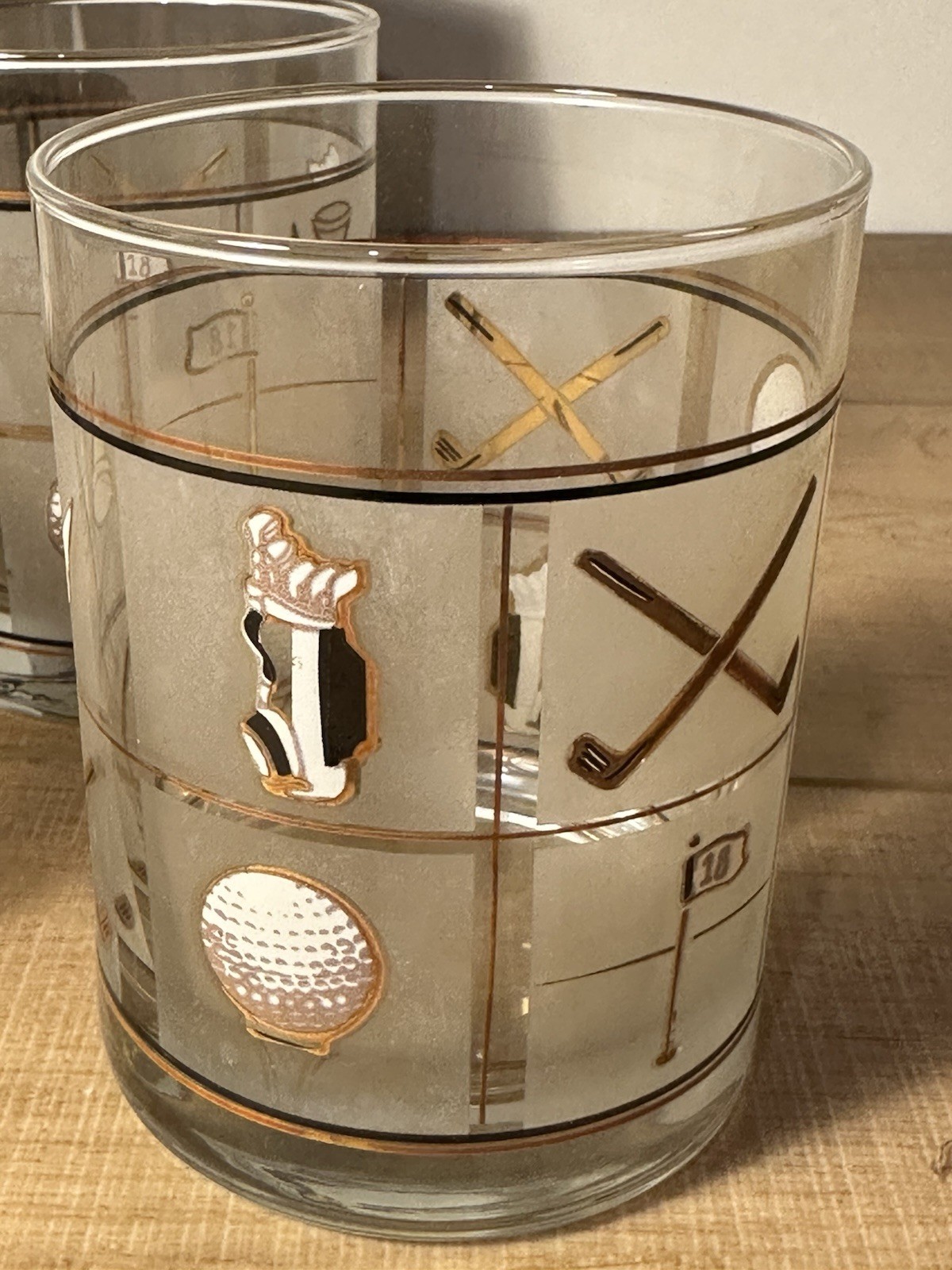 Culver USA FAIRWAY Hand Silk Screened Set of 4 Double Old Fashion 14 oz Glasses