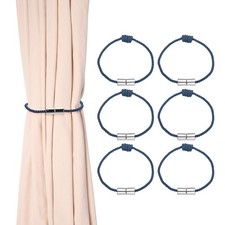 6Pcs Magnetic Curtain Tiebacks, Elegant Weave Curtain Tie Backs, Dark Blue