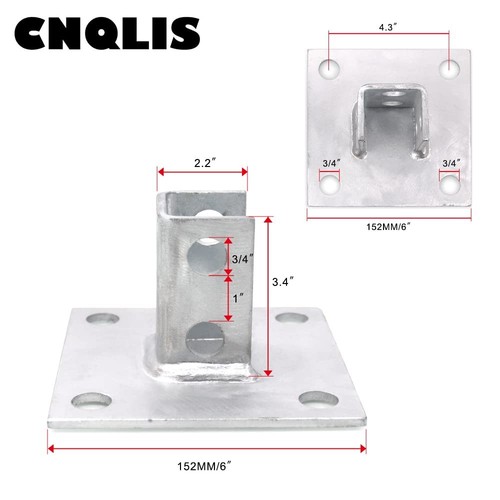 Post Base Channel 4 Hole Square, for 1-5/8” Single Strut Channel,Side Orienta... - Picture 2 of 6