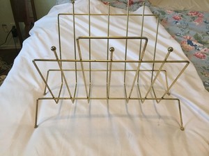 Vintage Mid Century Modern Atomic Magazine LP Record Rack Gold Metal Wire