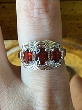 Natural Red Garnet Sterling Silver Ring Size 9
