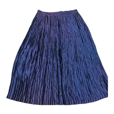 Chaus Navy Blue Pleated Midi Skirt Women s Size Medium Elastic Waist