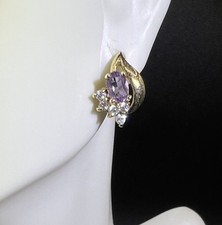 Gold Plated Amethyst, CZ Earrings, Pierced