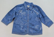 Norm Thompson Women's Jacket Size L Blue Embroidered 3/4 Sleeve Lightweight