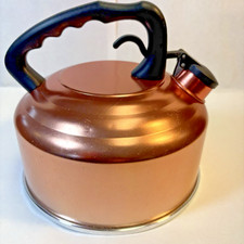 Mirro Vintage Mcm 2 1/2 Qt Whistling Kettle Copper Tone Black Handle Made Usa