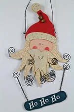 Vintage Wooden Christmas Santa Claus Door Hanger or Wall Sign 10" HO HO HO