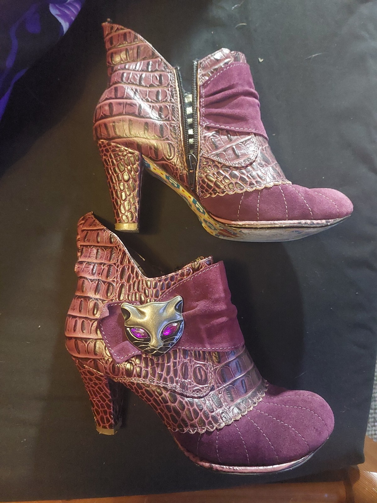 Irregular Choice Miaow Gold Purple Ankle Boots Size 38 UK 5 image 2