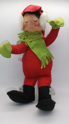 VTG 60s Annalee Large Xmas Boy Elf Plush 19'' Earmuffs Poseable Closed Eyes Mouth
