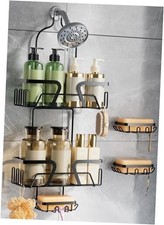 Shower Caddy Hanging with 3 Soap Holder - Over the Shower Head Caddy for Black