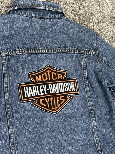 Harley-Davidson Denim Jean Jacket Youth 7 Blue Long Sleeve Ramie & Cotton - Picture 4 of 16