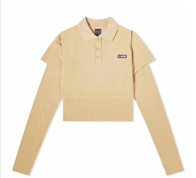P.E Nation NWT Women's Augusta Long Sleeve Tee Polo Size XL Sand Layered Warm Up
