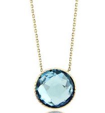 14K Yellow Gold Designer Gemstone Solitaire Necklace With A Blue Topaz 18 Inches