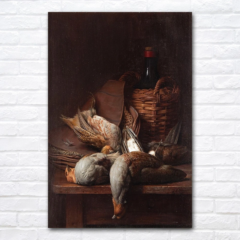 Bodegón de pájaros y vino clásico lienzo pintura retro arte de pared impresión Foto 3 de 4