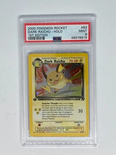 2000 Pokemon Rocket 1st Edition Dark Raichu #83 Secret Rare Holo PSA 9