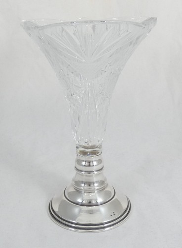 Vintage Hungarian Solid 800 Silver & Cut Crystal 19cm Flower Vase Sterling Glass - Picture 2 of 9