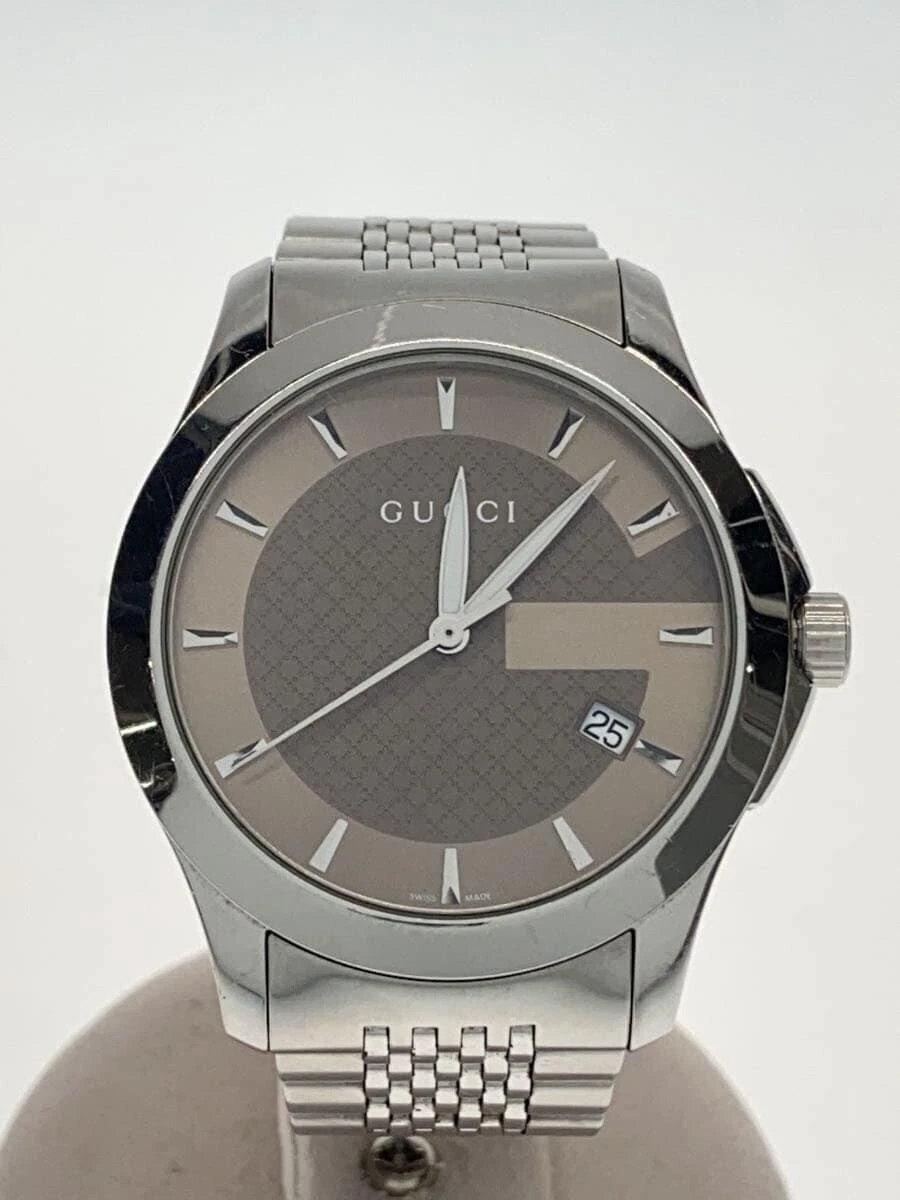 Montre homme GUCCI YA126406 à quartz cadran marron analogique ronde suisse fabriquée du Japon