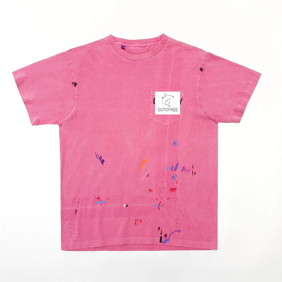 CAMISETA GOTOFREE 25SS NUEVA VINTAGE PINTADA A MANO TINTA SALPICADURA GRAFFITI CAMISETA CORTA Foto 3 de 4