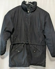 Vintage London Fog Men Down Parka Jacket Black Microfiber Drawstring Size L Flaw